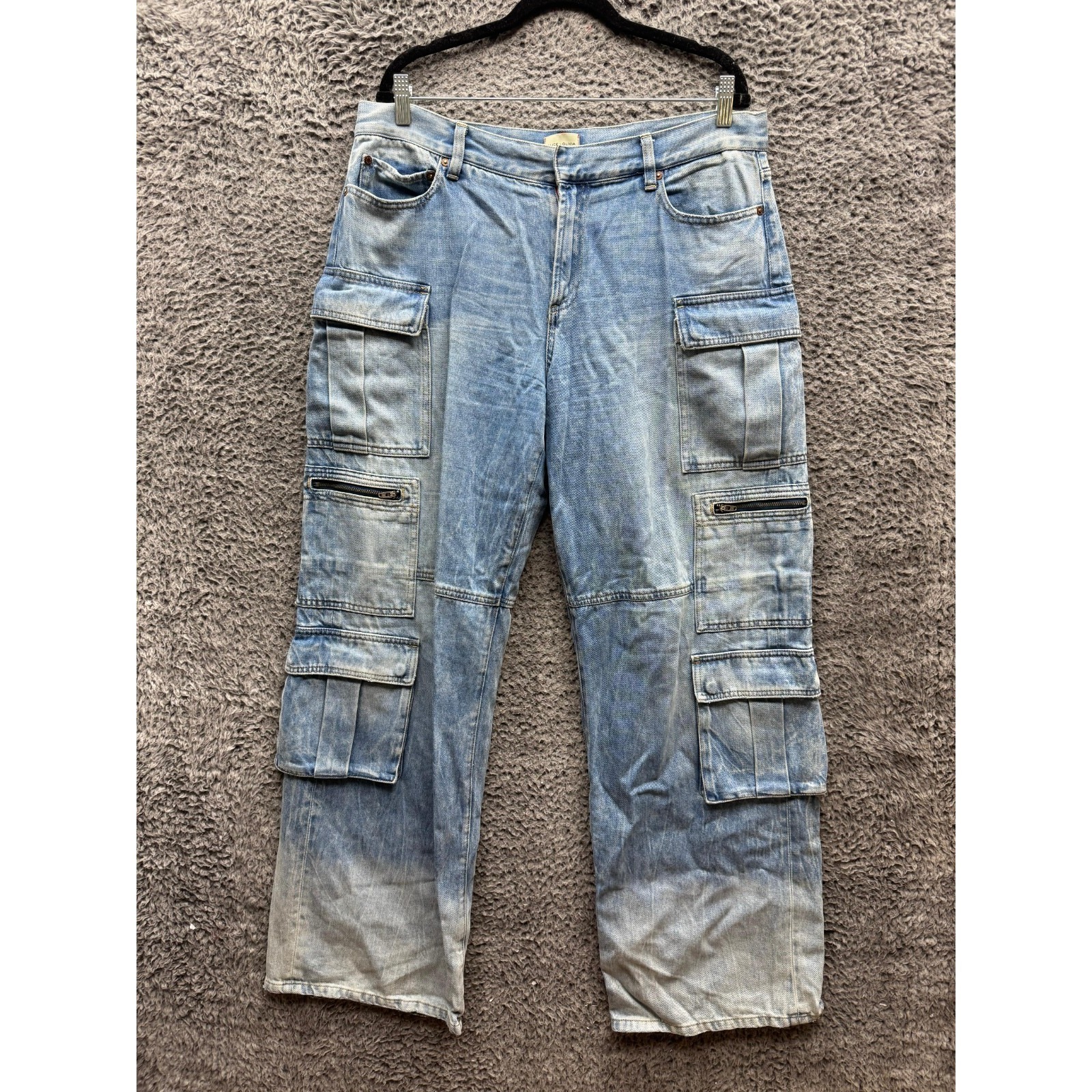 Alice + Olivia Cay Baggy Wide Leg Denim Cargo Pants Light Wash Womens Size 32